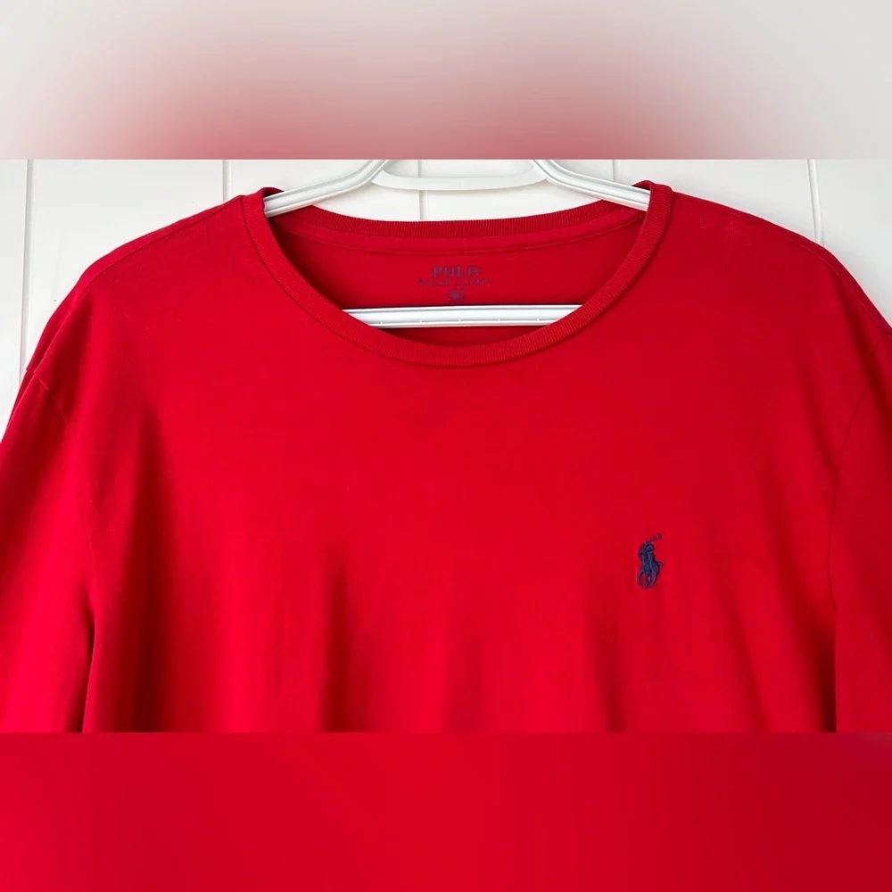Polo Ralph Lauren Men’s Long Sleeved Tee Shirt Red with Navy Size Medium‎